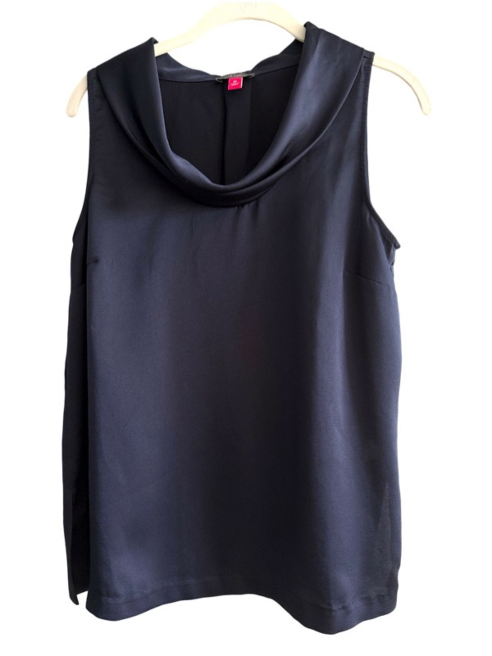 Vince Camuto Satin Blouse Draped Neck Sleeveless Navy Blue Size M